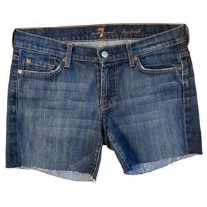 7 For All Mankind Bootcut Denim Cut-Off Raw Edge Hem Shorts. Womens. Sz 29